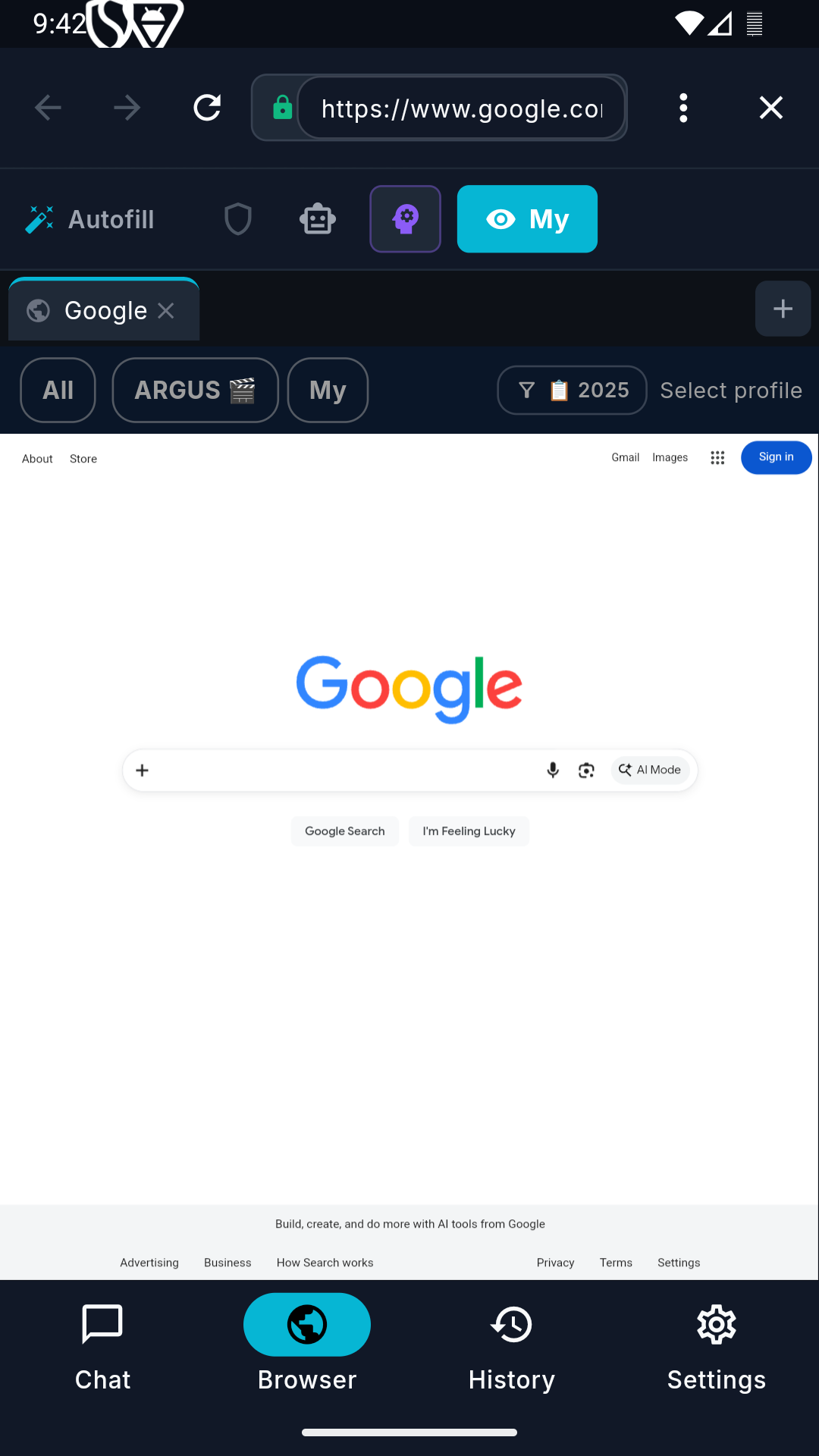 Built-in browser with on-device autofill panel